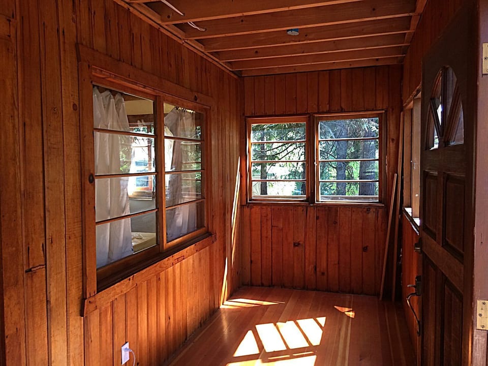 Newly oiled inside deck/mudroom, view from game table  