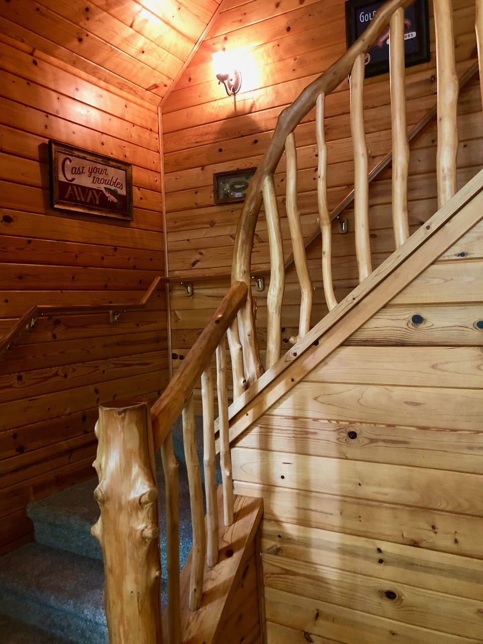 Hand made railing using trees from property.