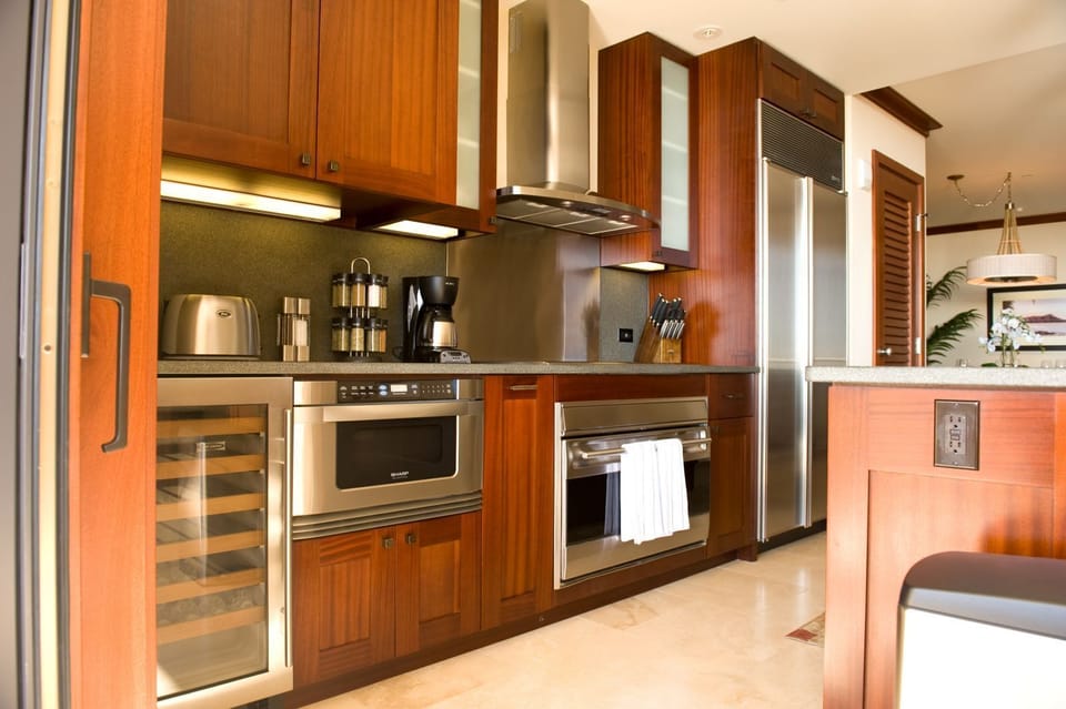 Custom kitchen: finest Sub-Zero & Wolf stainless appliances & wine cellar