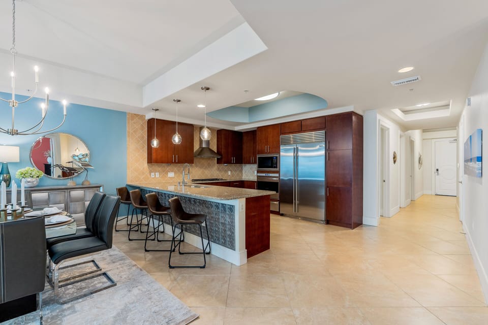 Kitchen area with bar