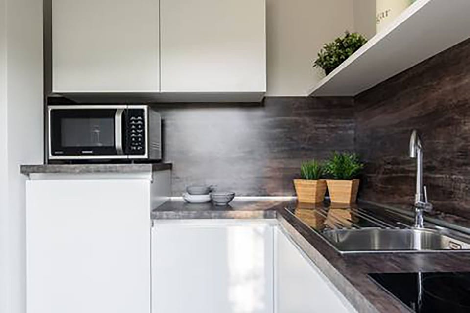 Apartment, 1 Bedroom | Private kitchen | Fridge, microwave, oven, stovetop
