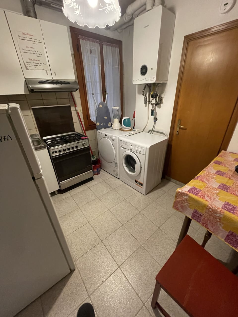Oven, stovetop, electric kettle, cookware/dishes/utensils