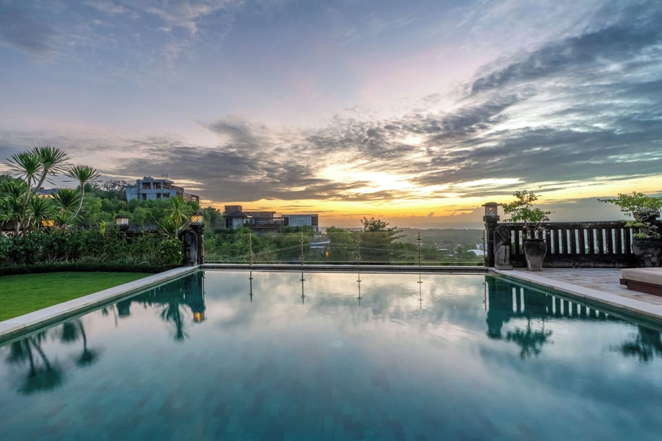 sunset over the pool