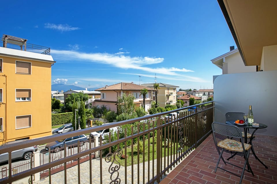 Balcony view with mountains in the distance