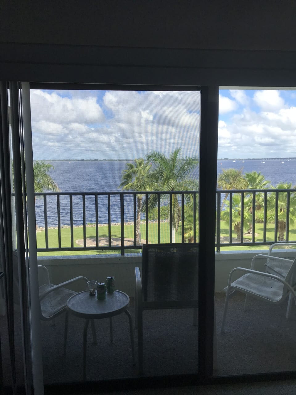 Living room view through brand new 12 foot slider