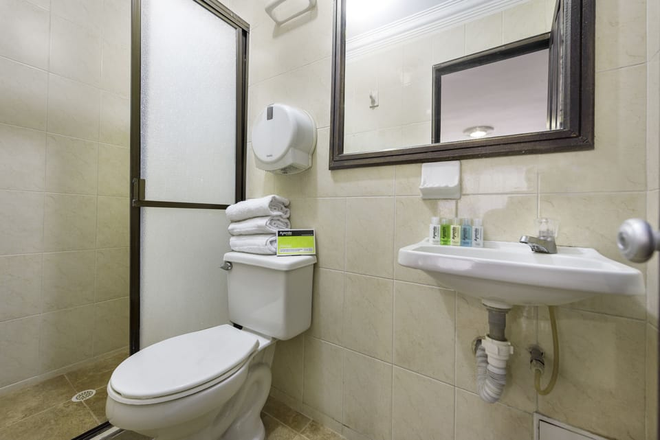 Shower, free toiletries, towels