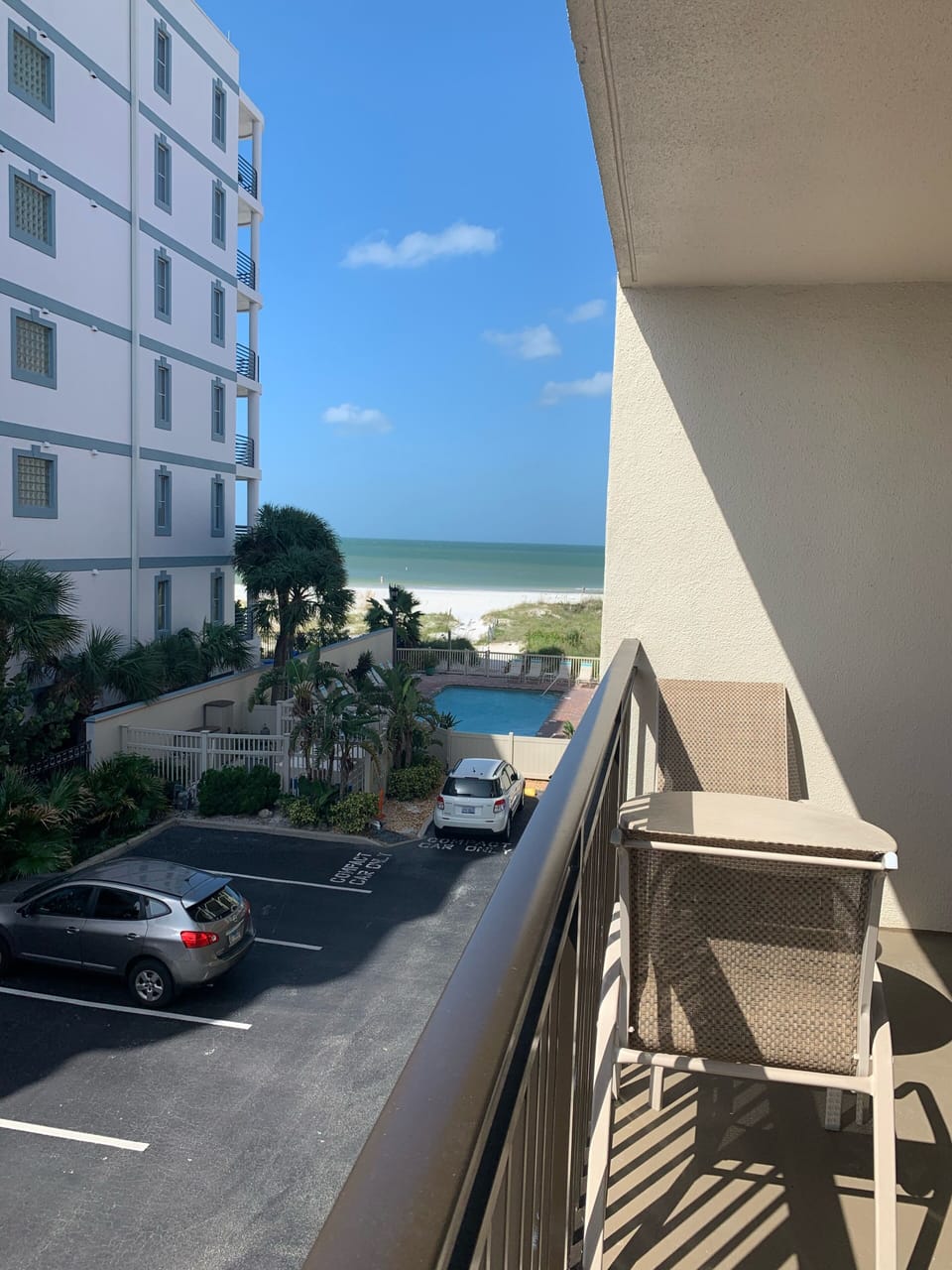 Partial view of pool and beach when standing on our balcony.
