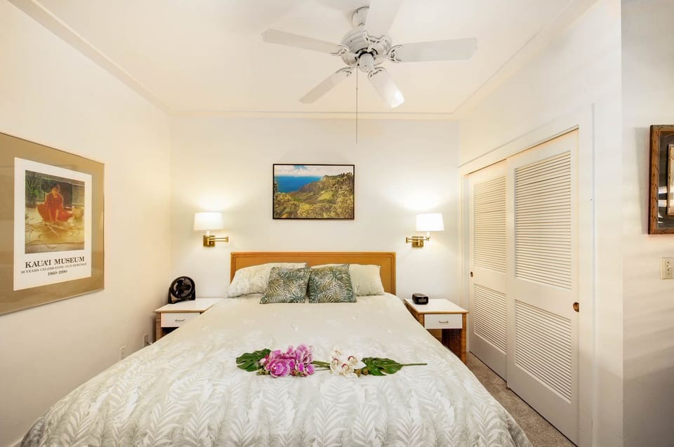 Ample closet space in bedroom, including safe.