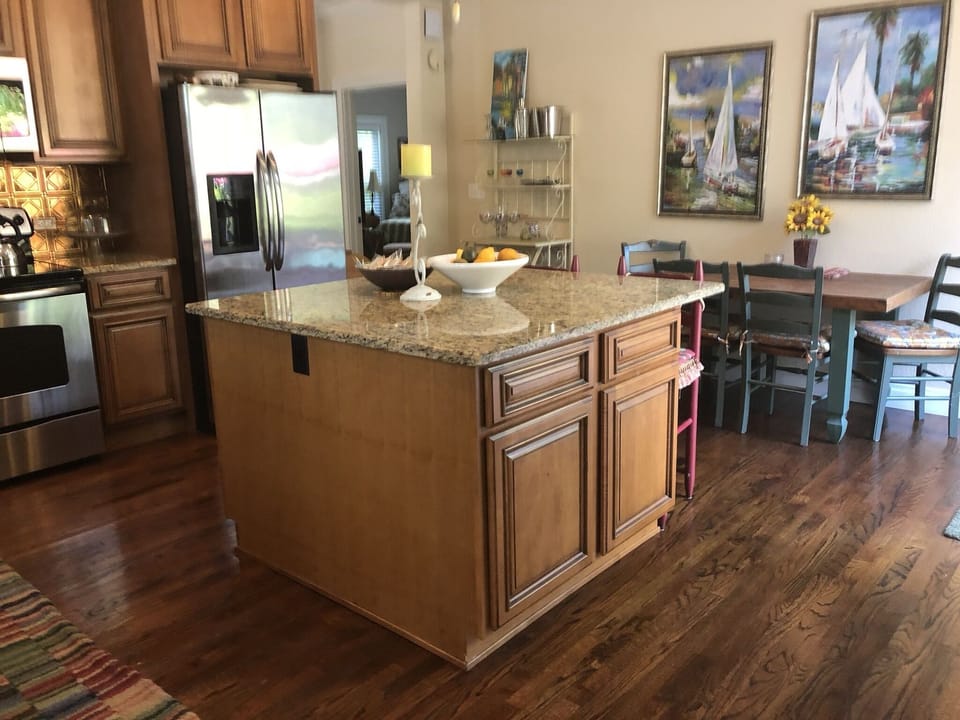 Wonderfully sunny kitchen is perfect for breakfast.