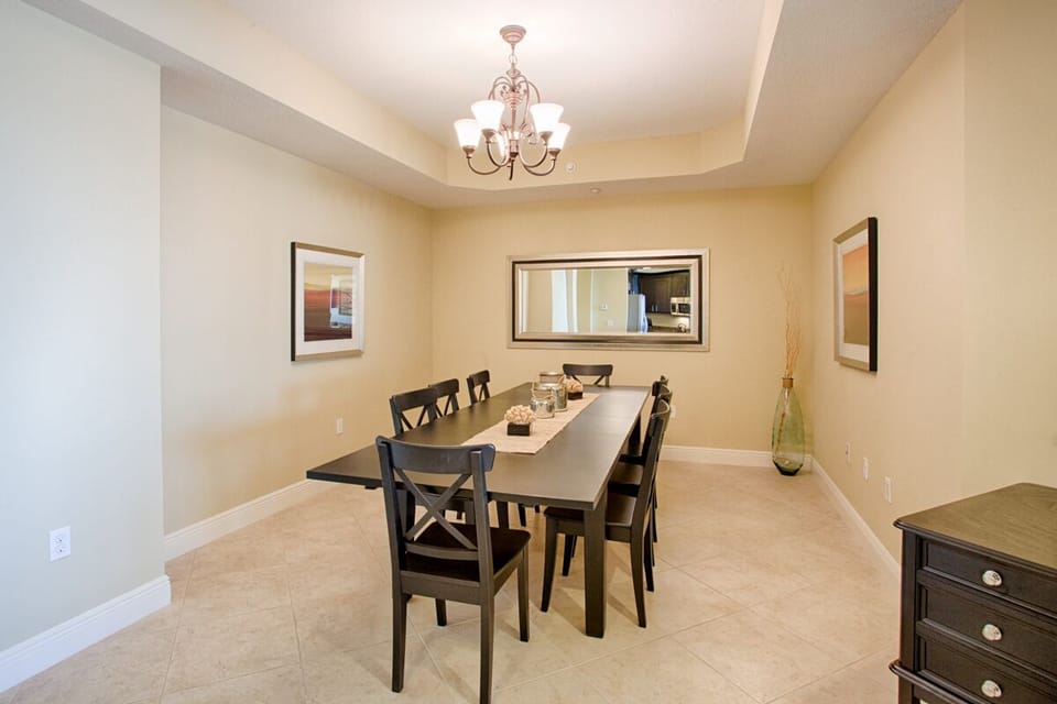 Large dining area accommodates 8 diners comfortably
