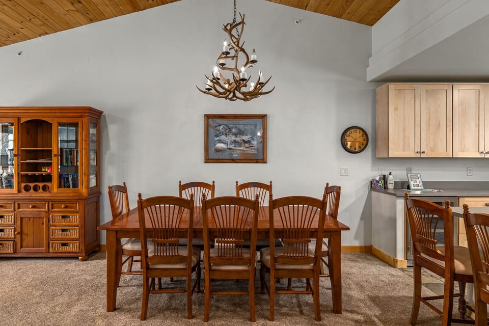 Large dining table near the kitchen with seating for 8!