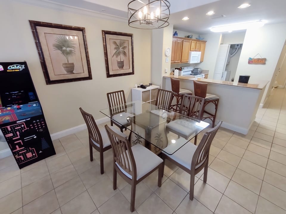 Updated dining area seats 6 people.  