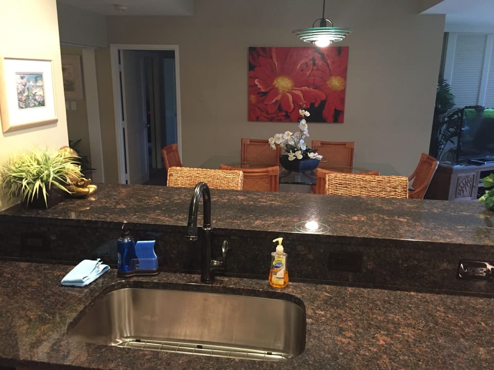 Kitchen opens up to the dining and livening room.  Bar Seating too!