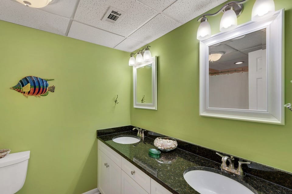 Guest bathroom with dual vanities