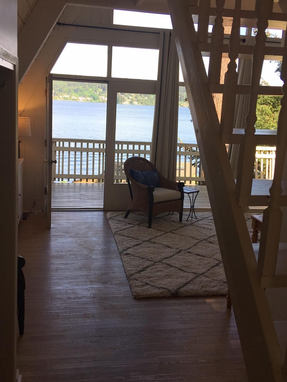 View as you walk in the front door.  Note both stair cases are open backed. 