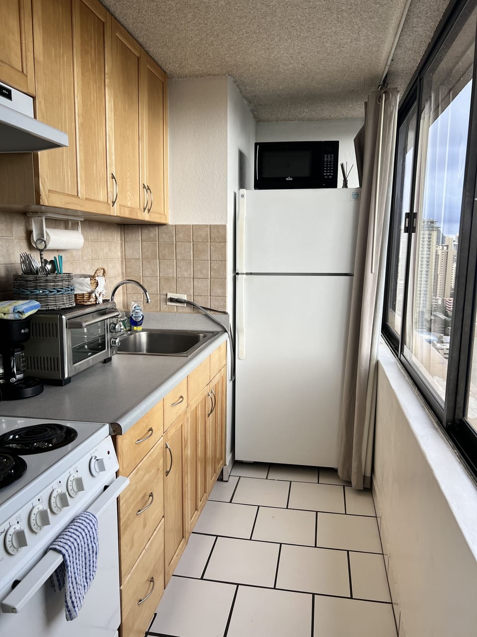 Kitchen with all window views of Ocean