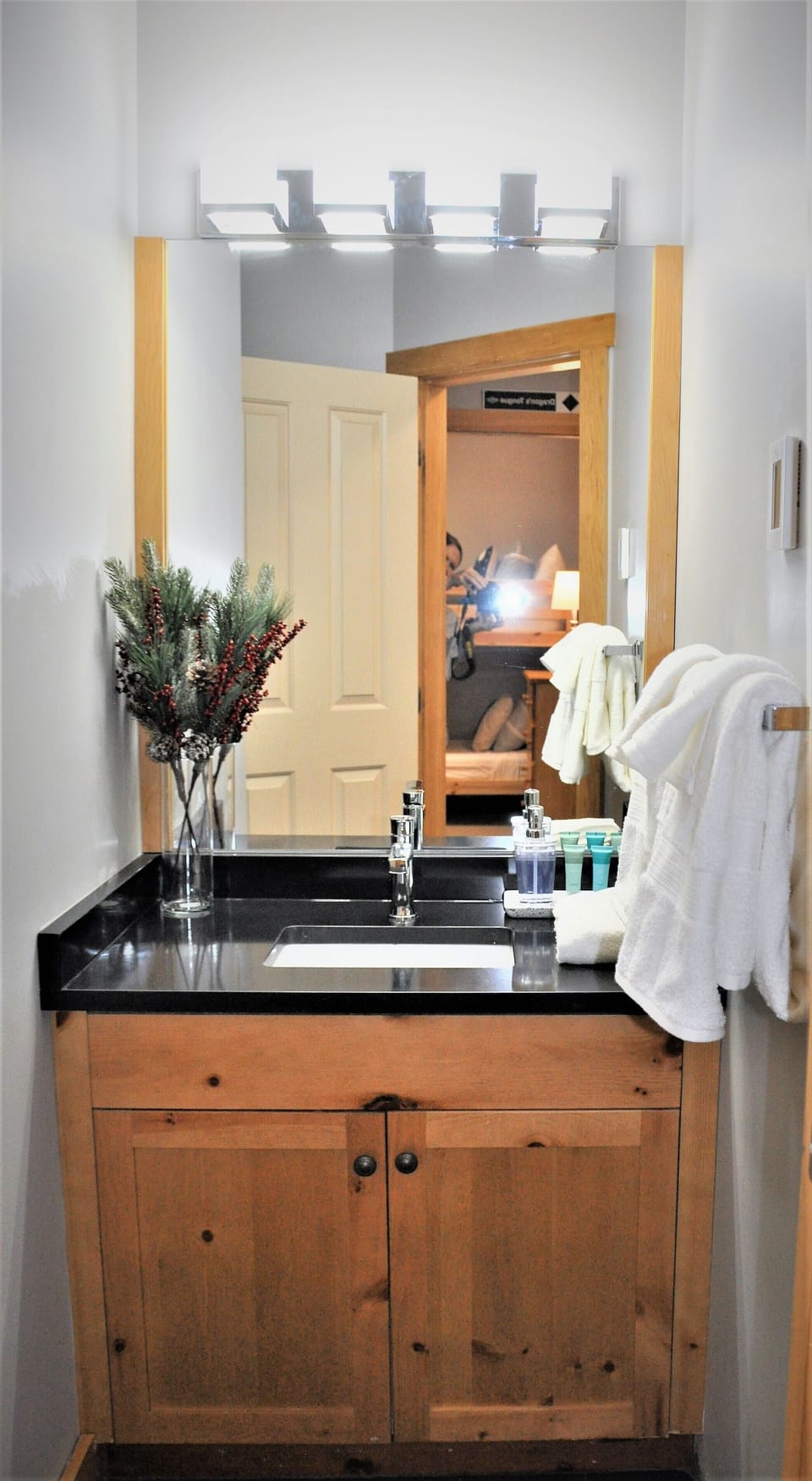 Lower floor full bath features walk-in shower