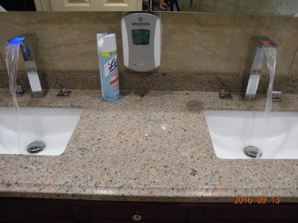 Cold water flowing on the left and hot water on the right.