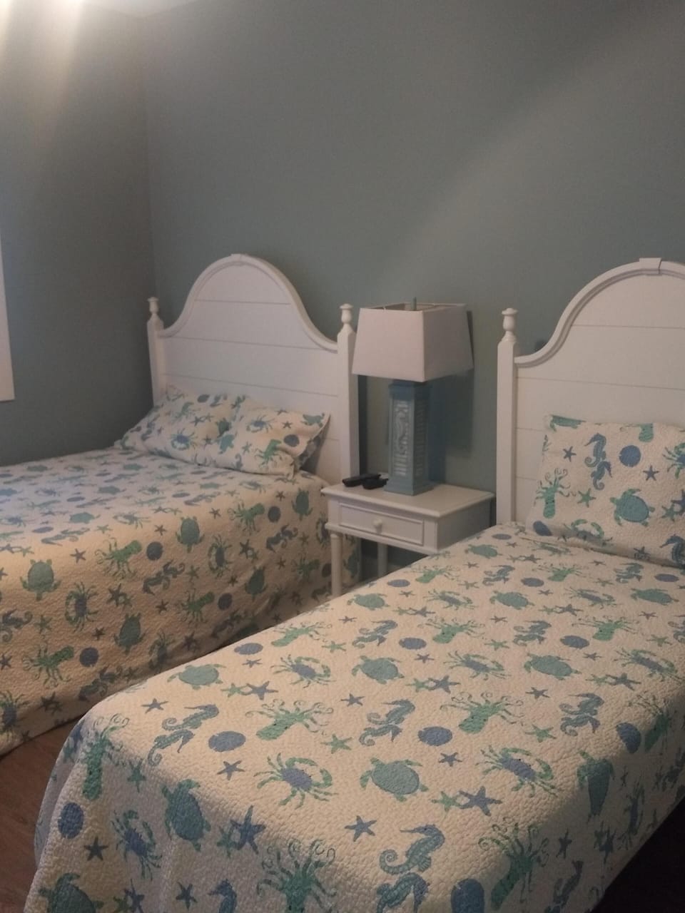 Downstairs bedroom with full and twin beds and a private bathroom and TV.