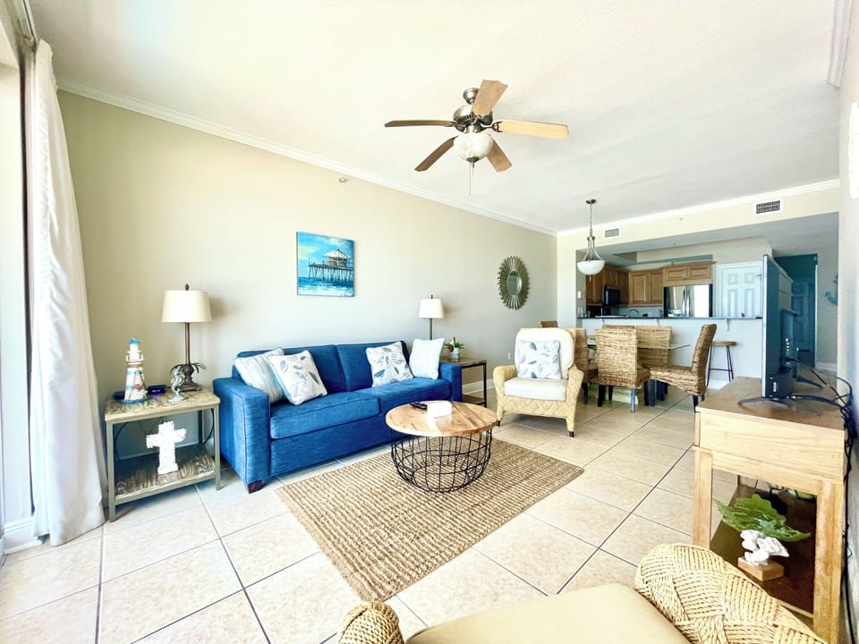 Condo is beautifully decorated with a new sofa with a pullout queen bed.