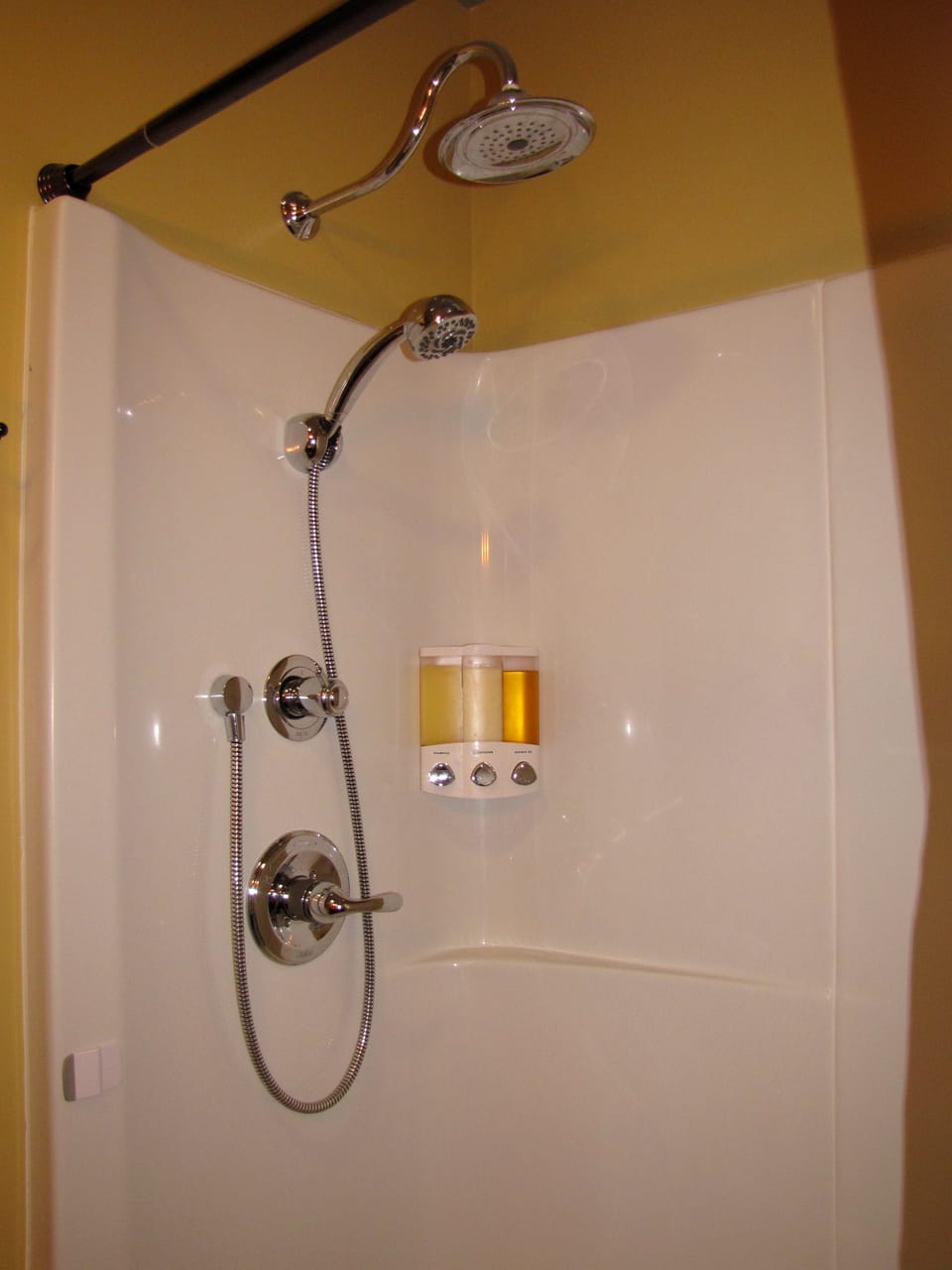 Gorgeous shower with two shower head choices.