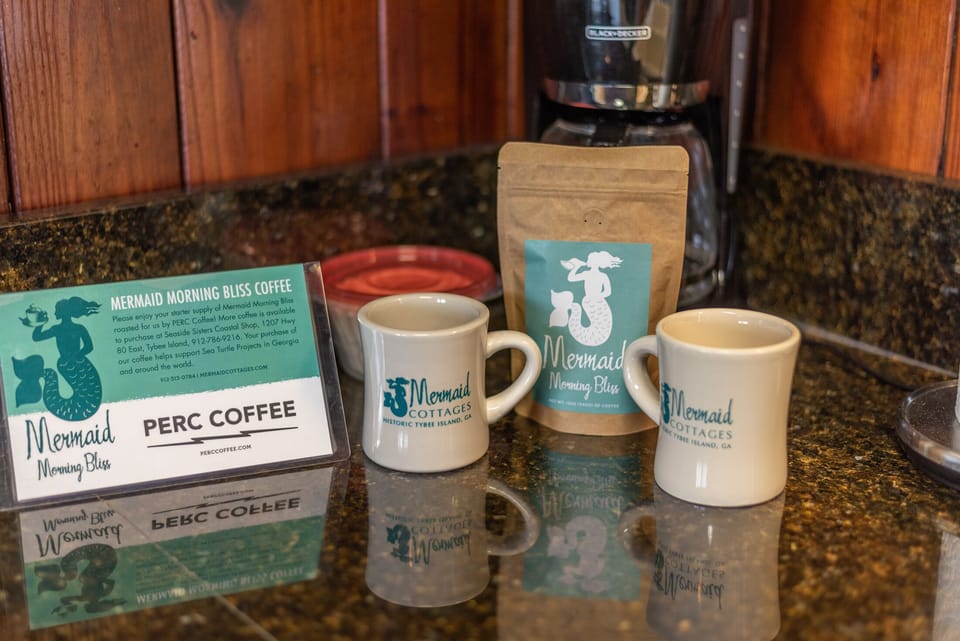 Mermaid Cottages Morning Bliss coffee!  Stop by Seaside Sisters and purchase some to take home!  The retro coffee cups are on sale too!  Proceeds of coffee sales support sea turtle preservation!