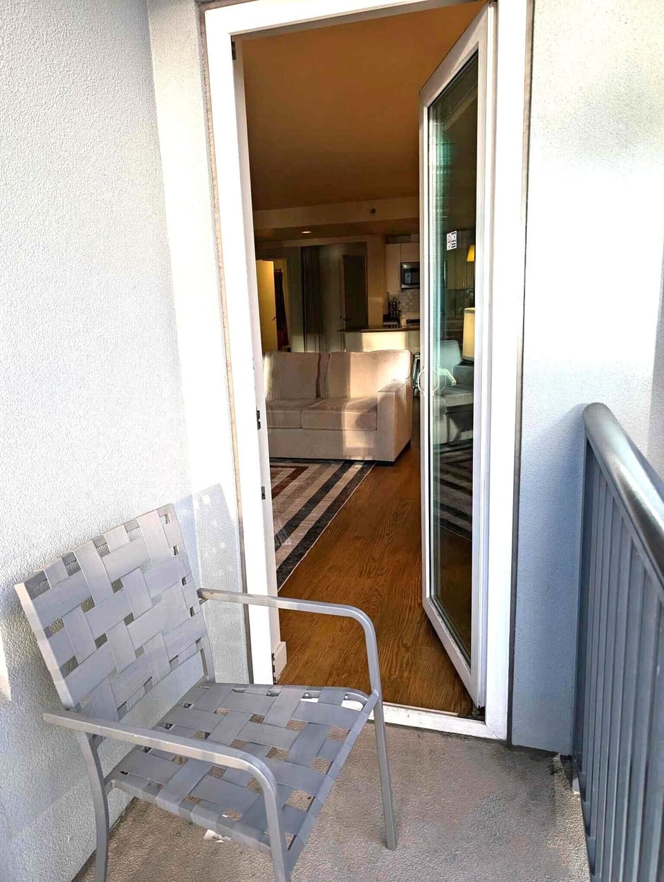 Out on the balcony, looking in