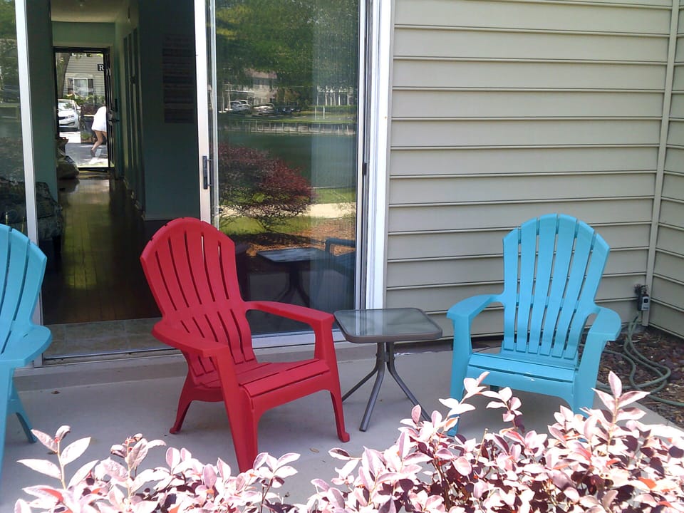 Relax on the patio, overlooking the pond