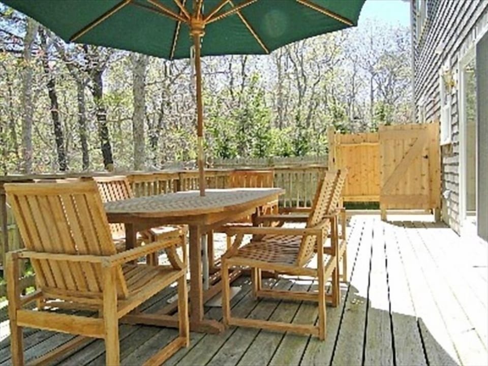 Private deck with all new teak furniture and outdoor showe