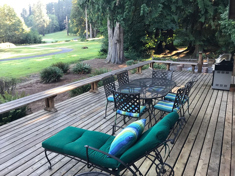 Spacious deck overlooking the golf course.