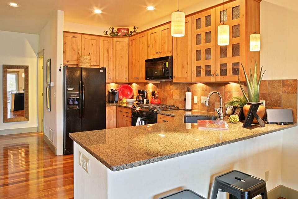 Kitchen, granite counter, dishwasher, gas range and new refrigerator not shown