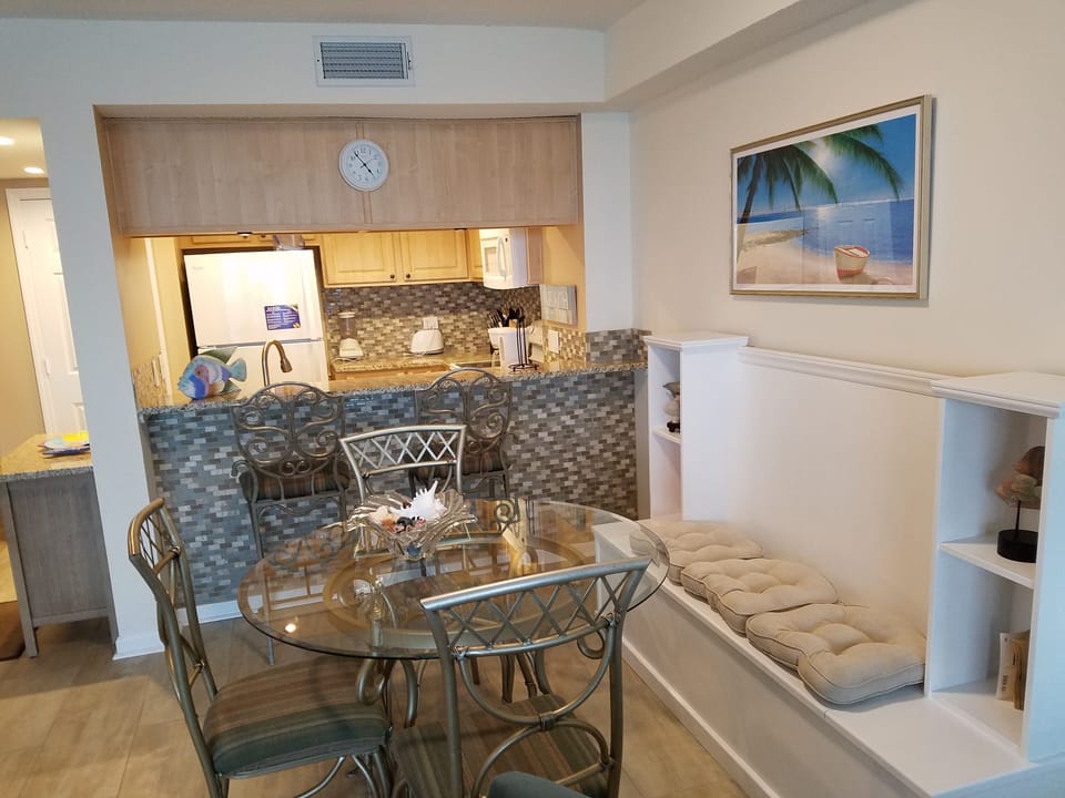 New Custom Bench in dining area for extra seating and storage