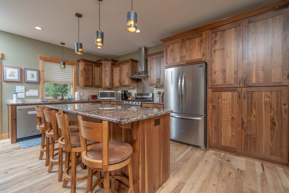 A fully equipped kitchen awaits the cook.