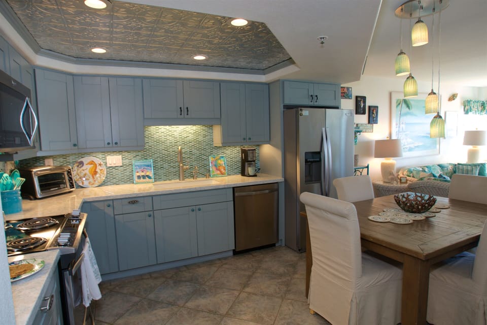 Remodeled Kitchen 
with an ocean view.