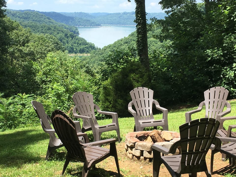 Fire pit with beautiful lake view!