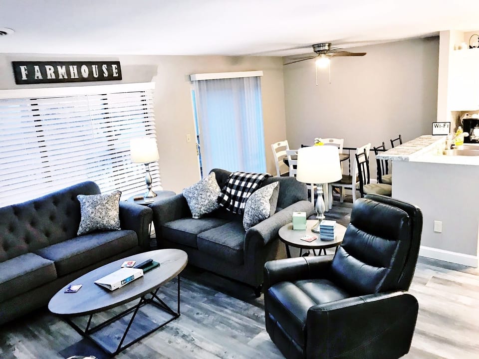 Couch, loveseat, recliner, additional chair.