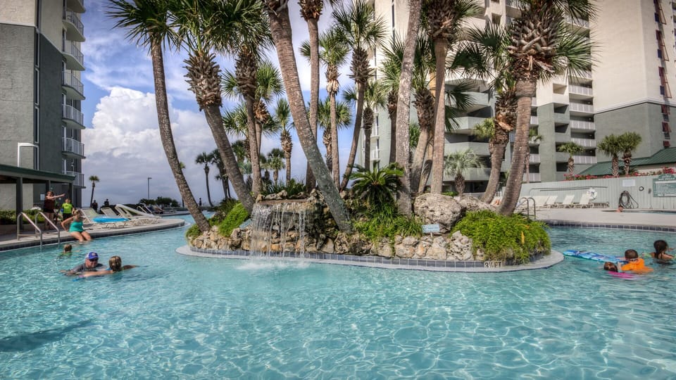 Lagoon pool waterfall.