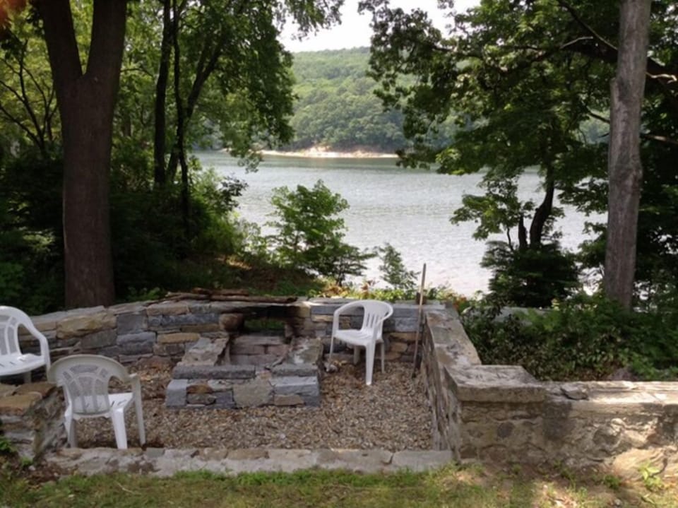 Fire pit overlooks river
