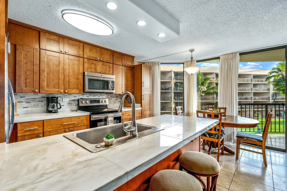 Large counter space for food prep or work space.