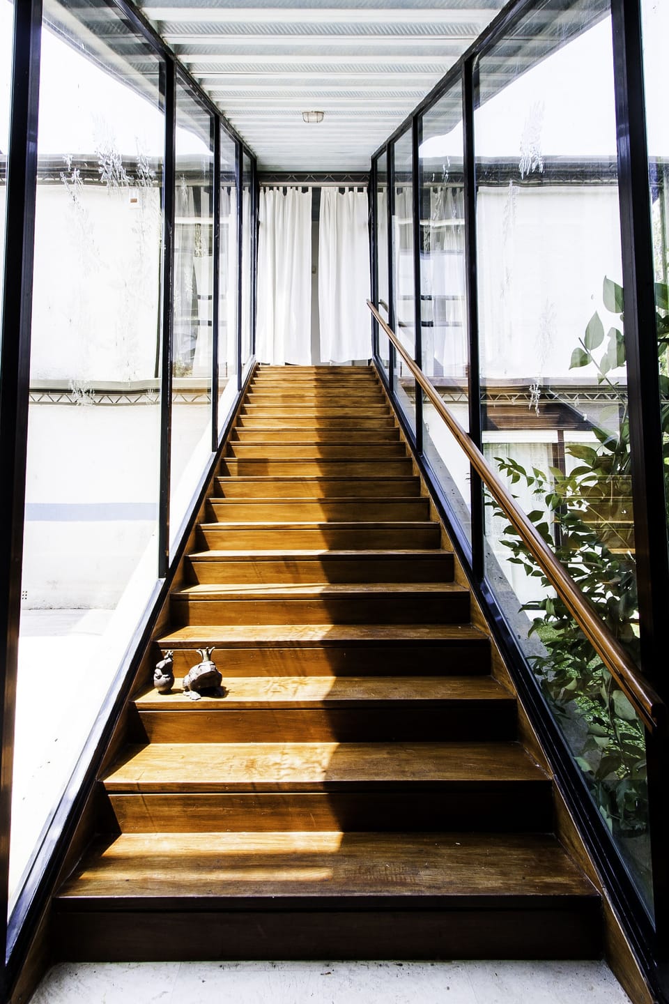 The Teak Staircase enclosed in two huge glass windows leads you upstairs