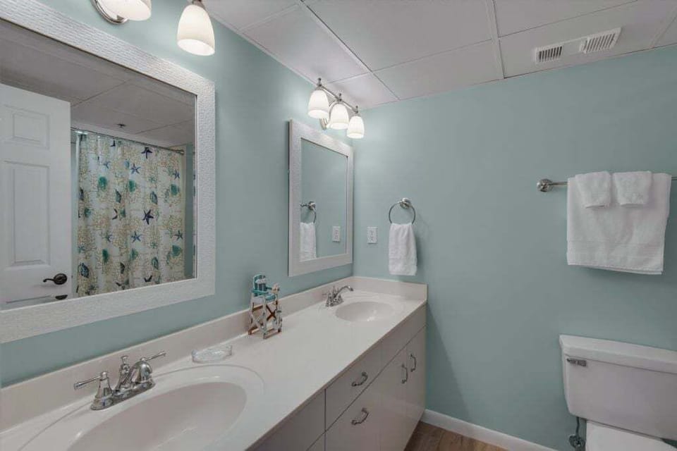 Guest bathroom with dual vanity