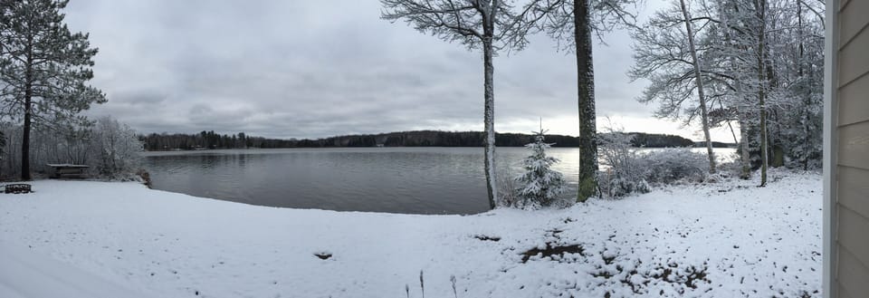 Winter view from back deck! Amazing cross-country skiing and snowmobiling trails