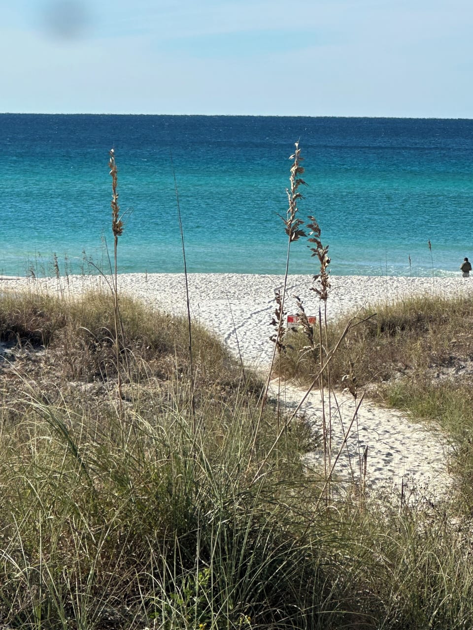 A closer-up view of the same path showing the beautiful white sands of the beach