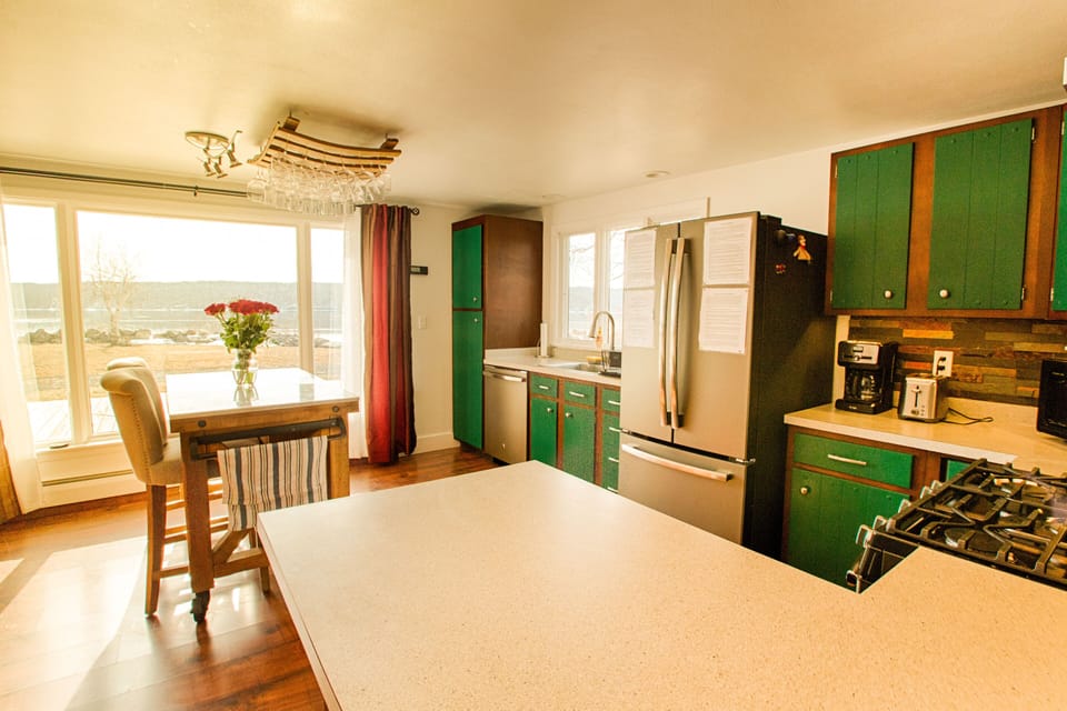 Kitchen and winter lake views