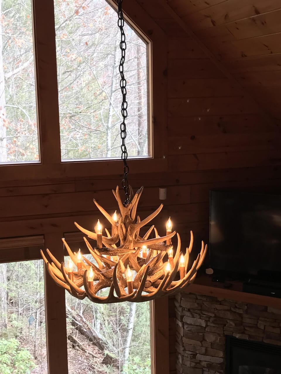 Fun new antler fixture in living room! 