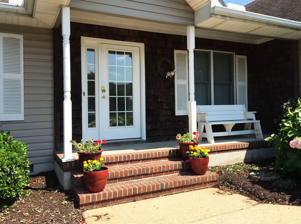 Easy access; just three small steps to enter our 1 story house.