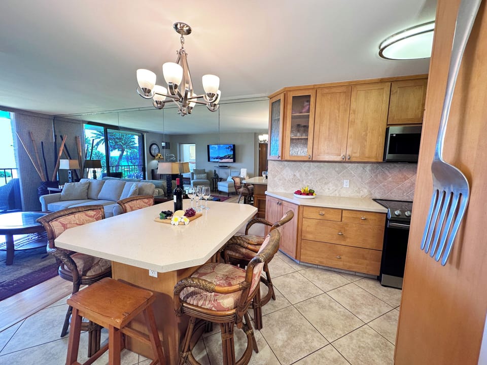 Open kitchen layout for the whole family to stay together while preparing meals.