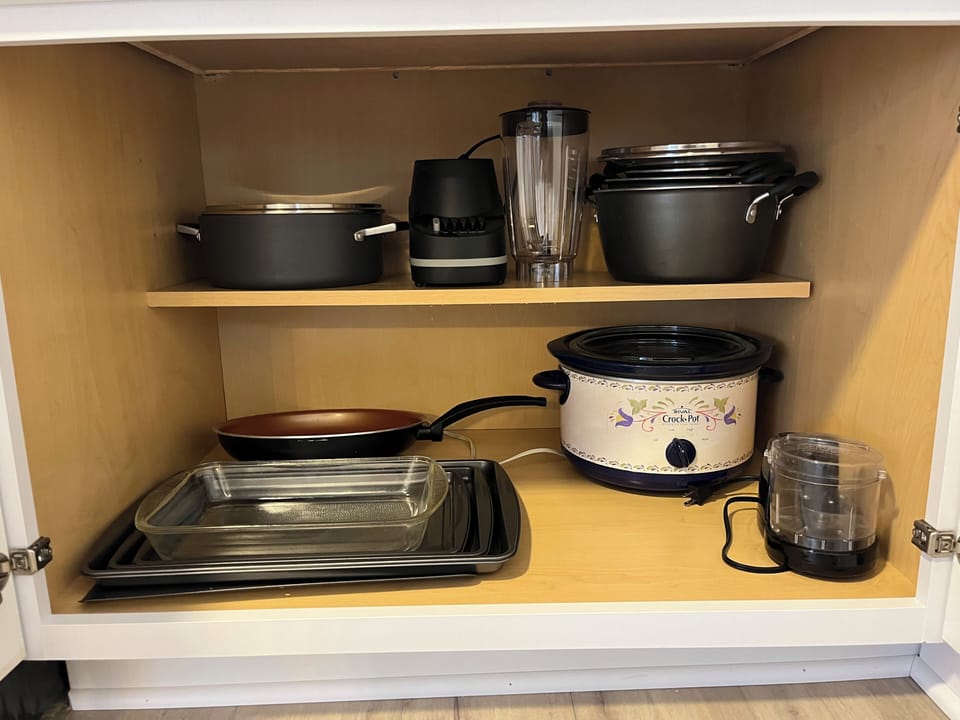New pots, pans, and crockpot provided