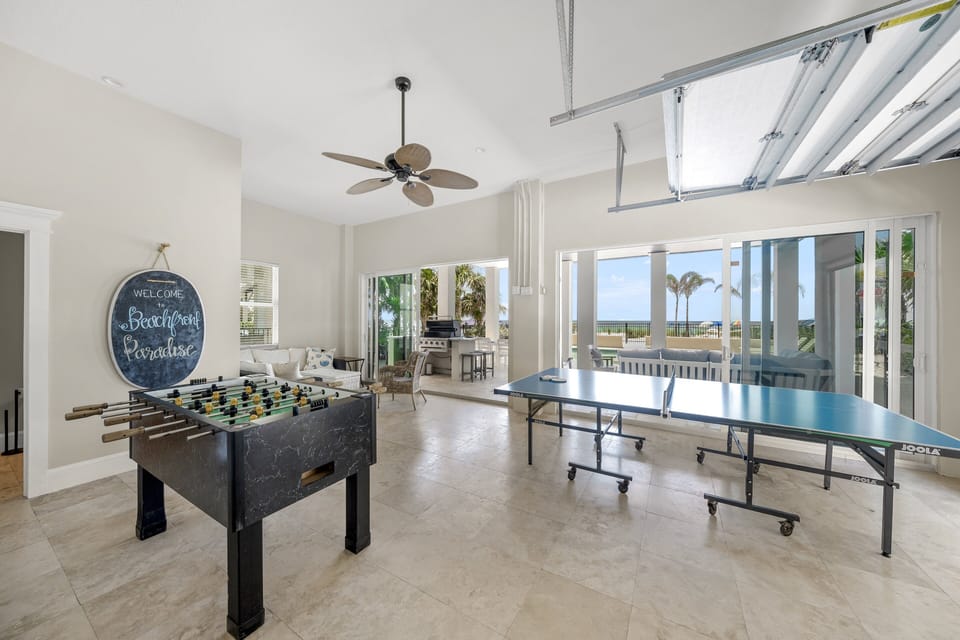 The poolside game room comes with foosball, ping pong and a beachfront library.