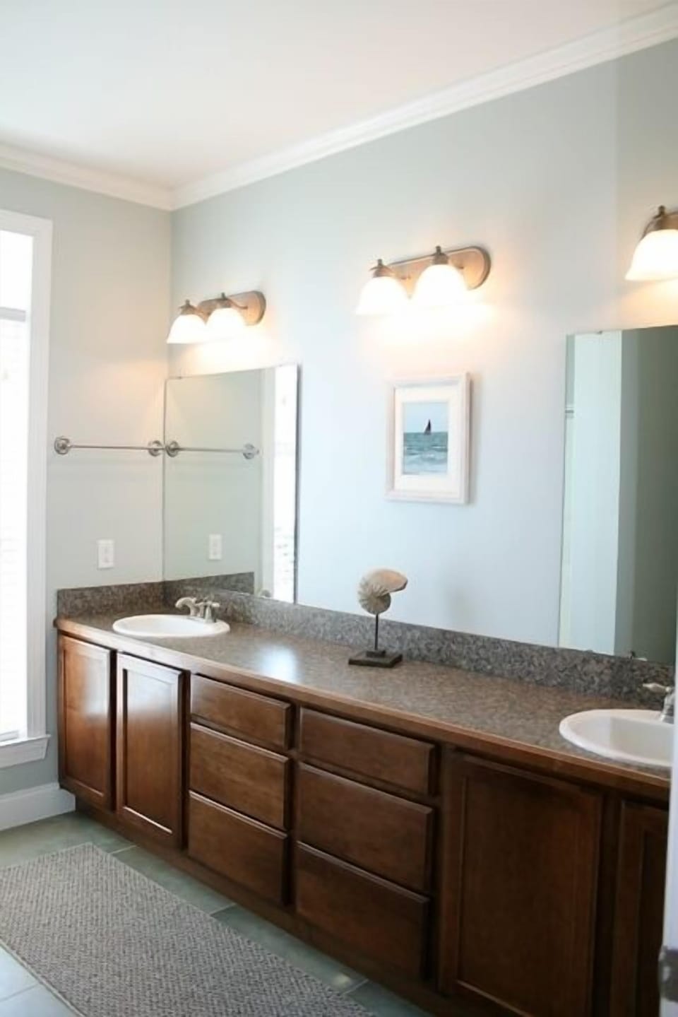 Large master bath with double sinks and oversized shower.